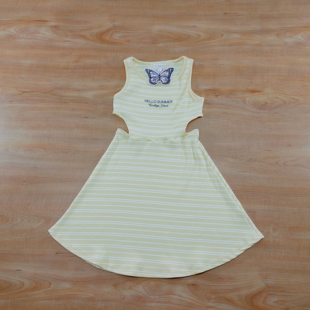 btween Girls Yellow White Striped Cutout Hello Summer Dress Size 8